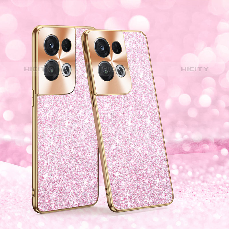 Silikon Hülle Handyhülle und Kunststoff Schutzhülle Hartschalen Tasche Vorder und Rückseite 360 Grad Ganzkörper Bling-Bling GS1 für Oppo Reno8 Pro 5G Rosa