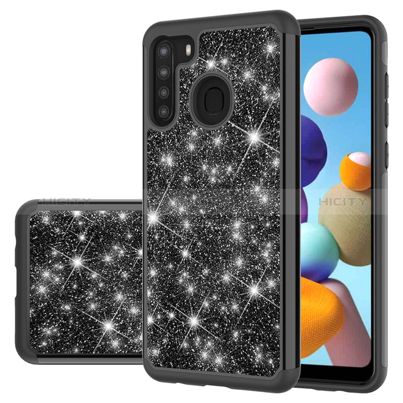 Silikon Hülle Handyhülle und Kunststoff Schutzhülle Hartschalen Tasche Vorder und Rückseite 360 Grad Ganzkörper Bling-Bling JX1 für Samsung Galaxy A21