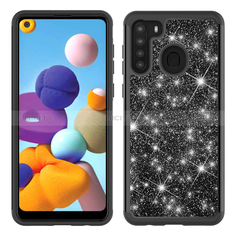 Silikon Hülle Handyhülle und Kunststoff Schutzhülle Hartschalen Tasche Vorder und Rückseite 360 Grad Ganzkörper Bling-Bling JX1 für Samsung Galaxy A21