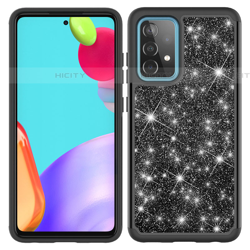 Silikon Hülle Handyhülle und Kunststoff Schutzhülle Hartschalen Tasche Vorder und Rückseite 360 Grad Ganzkörper Bling-Bling JX1 für Samsung Galaxy A52 4G Schwarz