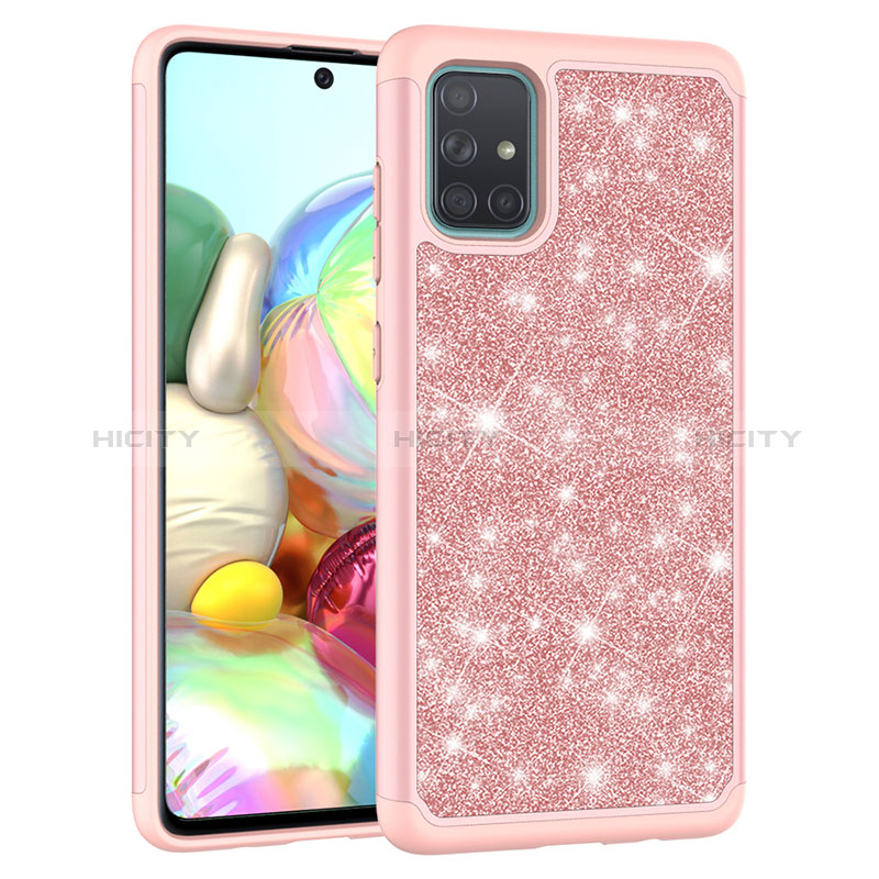 Silikon Hülle Handyhülle und Kunststoff Schutzhülle Hartschalen Tasche Vorder und Rückseite 360 Grad Ganzkörper Bling-Bling JX1 für Samsung Galaxy A71 4G A715 groß