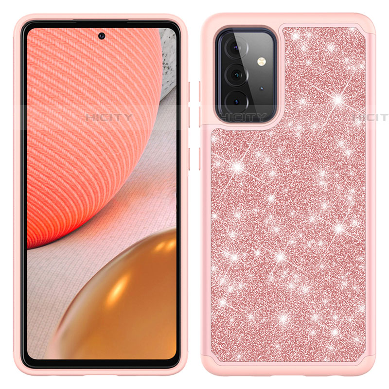 Silikon Hülle Handyhülle und Kunststoff Schutzhülle Hartschalen Tasche Vorder und Rückseite 360 Grad Ganzkörper Bling-Bling JX1 für Samsung Galaxy A72 4G Rosegold