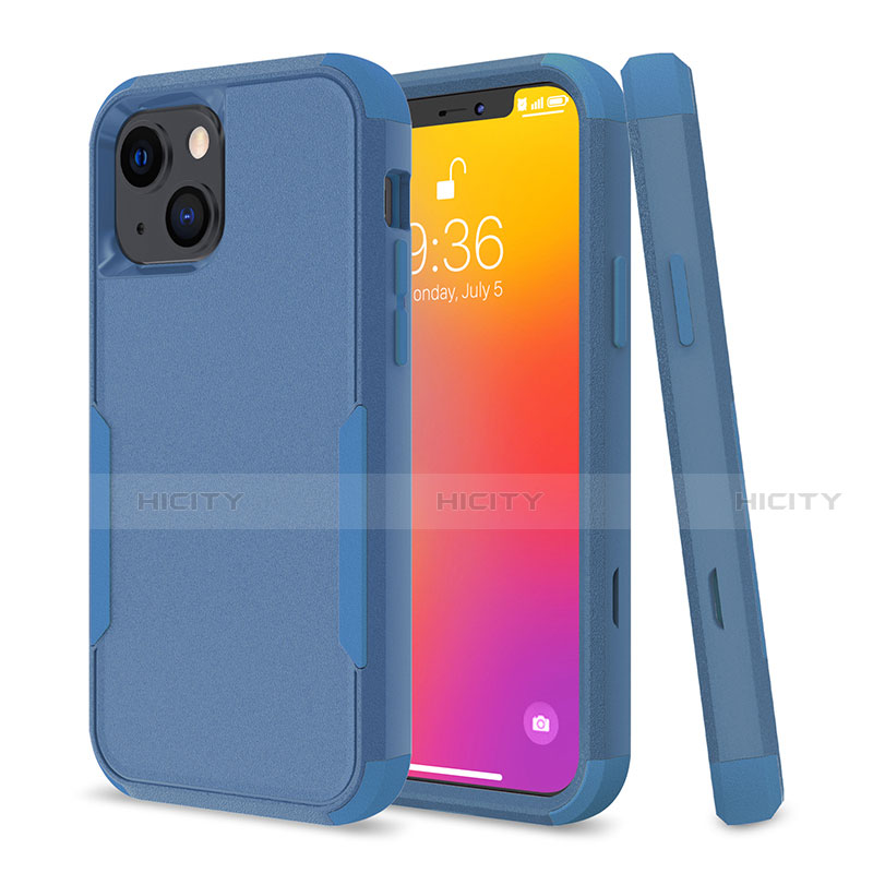 Silikon Hülle Handyhülle und Kunststoff Schutzhülle Hartschalen Tasche Vorder und Rückseite 360 Grad Ganzkörper für Apple iPhone 13 Mini Blau Plus