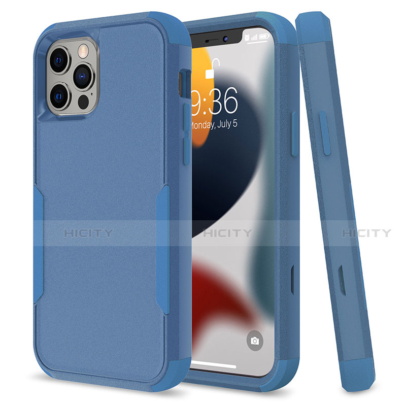 Silikon Hülle Handyhülle und Kunststoff Schutzhülle Hartschalen Tasche Vorder und Rückseite 360 Grad Ganzkörper für Apple iPhone 13 Pro Max Blau Plus