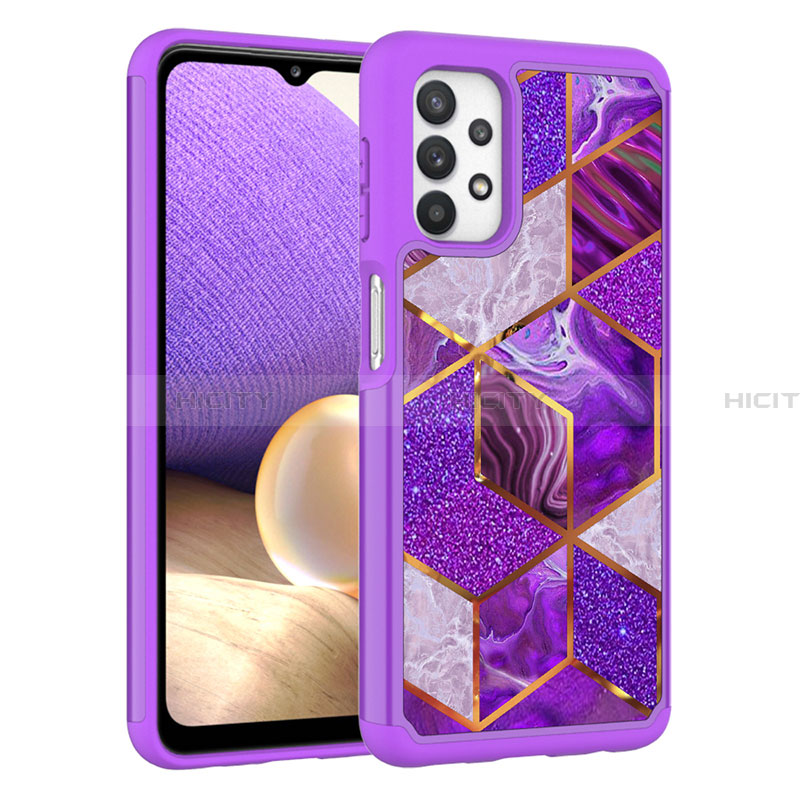 Silikon Hülle Handyhülle und Kunststoff Schutzhülle Hartschalen Tasche Vorder und Rückseite 360 Grad Ganzkörper JX1 für Samsung Galaxy A32 4G Violett Plus