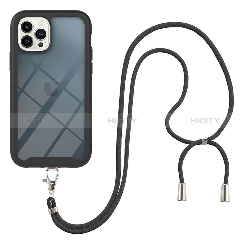 Silikon Hülle Handyhülle und Kunststoff Schutzhülle Hartschalen Tasche Vorder und Rückseite 360 Grad Ganzkörper mit Schlüsselband Lanyard für Apple iPhone 13 Pro