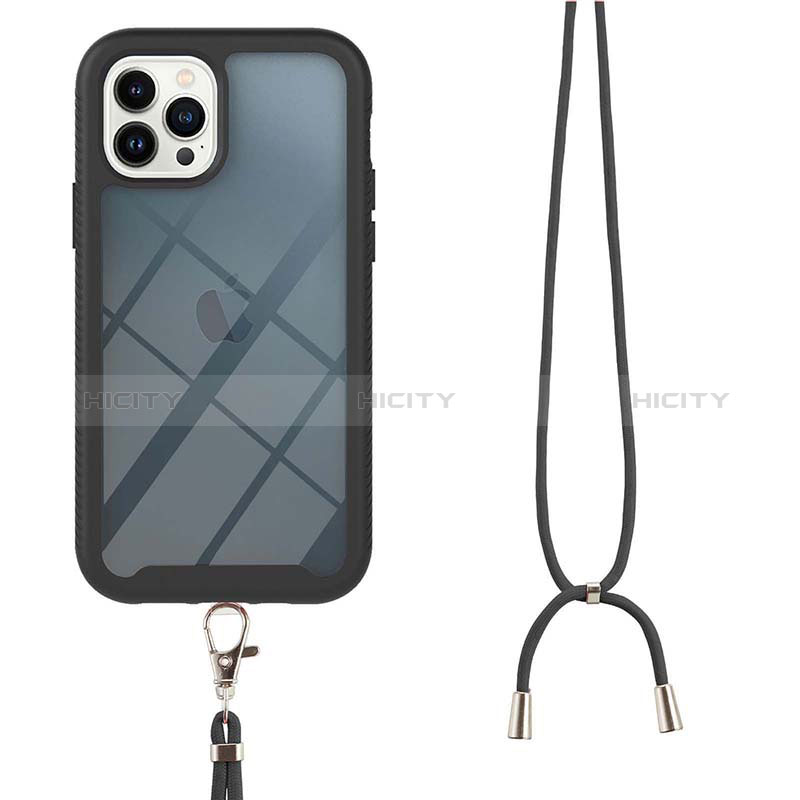 Silikon Hülle Handyhülle und Kunststoff Schutzhülle Hartschalen Tasche Vorder und Rückseite 360 Grad Ganzkörper mit Schlüsselband Lanyard für Apple iPhone 13 Pro