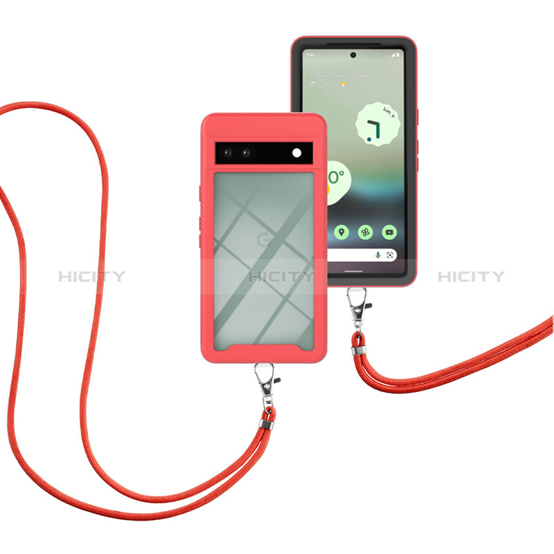 Silikon Hülle Handyhülle und Kunststoff Schutzhülle Hartschalen Tasche Vorder und Rückseite 360 Grad Ganzkörper mit Schlüsselband Lanyard für Google Pixel 7a 5G