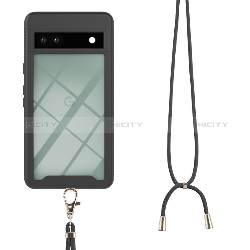 Silikon Hülle Handyhülle und Kunststoff Schutzhülle Hartschalen Tasche Vorder und Rückseite 360 Grad Ganzkörper mit Schlüsselband Lanyard für Google Pixel 7a 5G