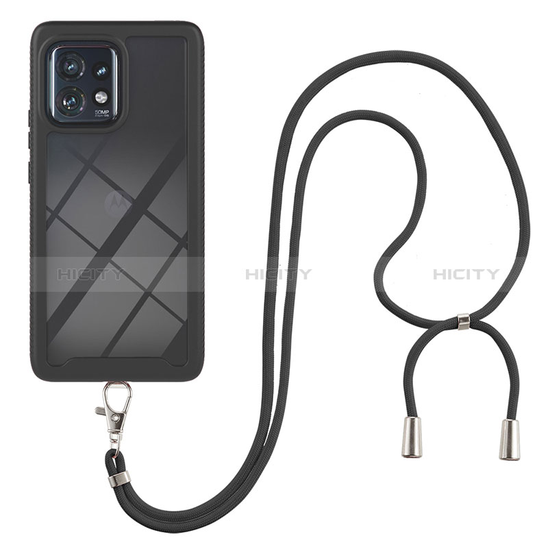 Silikon Hülle Handyhülle und Kunststoff Schutzhülle Hartschalen Tasche Vorder und Rückseite 360 Grad Ganzkörper mit Schlüsselband Lanyard für Motorola Moto Edge 40 Pro 5G