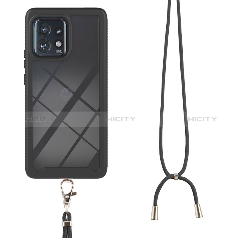 Silikon Hülle Handyhülle und Kunststoff Schutzhülle Hartschalen Tasche Vorder und Rückseite 360 Grad Ganzkörper mit Schlüsselband Lanyard für Motorola Moto Edge 40 Pro 5G