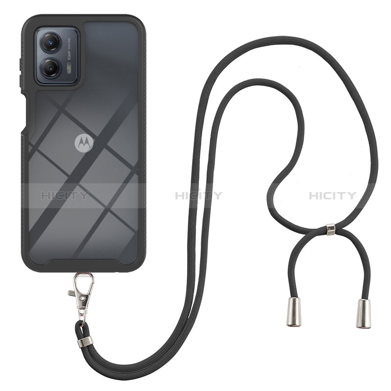 Silikon Hülle Handyhülle und Kunststoff Schutzhülle Hartschalen Tasche Vorder und Rückseite 360 Grad Ganzkörper mit Schlüsselband Lanyard für Motorola Moto G 5G (2023)