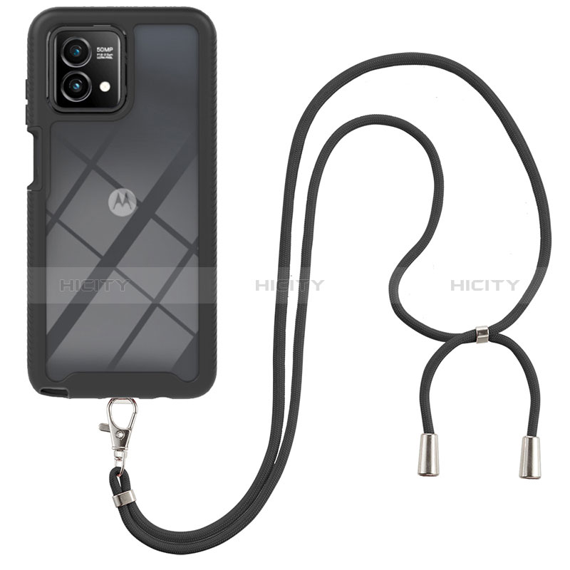 Silikon Hülle Handyhülle und Kunststoff Schutzhülle Hartschalen Tasche Vorder und Rückseite 360 Grad Ganzkörper mit Schlüsselband Lanyard für Motorola Moto G Stylus (2023) 4G