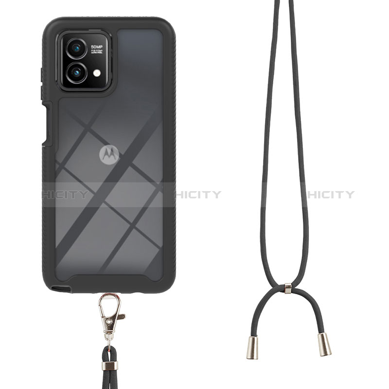 Silikon Hülle Handyhülle und Kunststoff Schutzhülle Hartschalen Tasche Vorder und Rückseite 360 Grad Ganzkörper mit Schlüsselband Lanyard für Motorola Moto G Stylus (2023) 4G groß