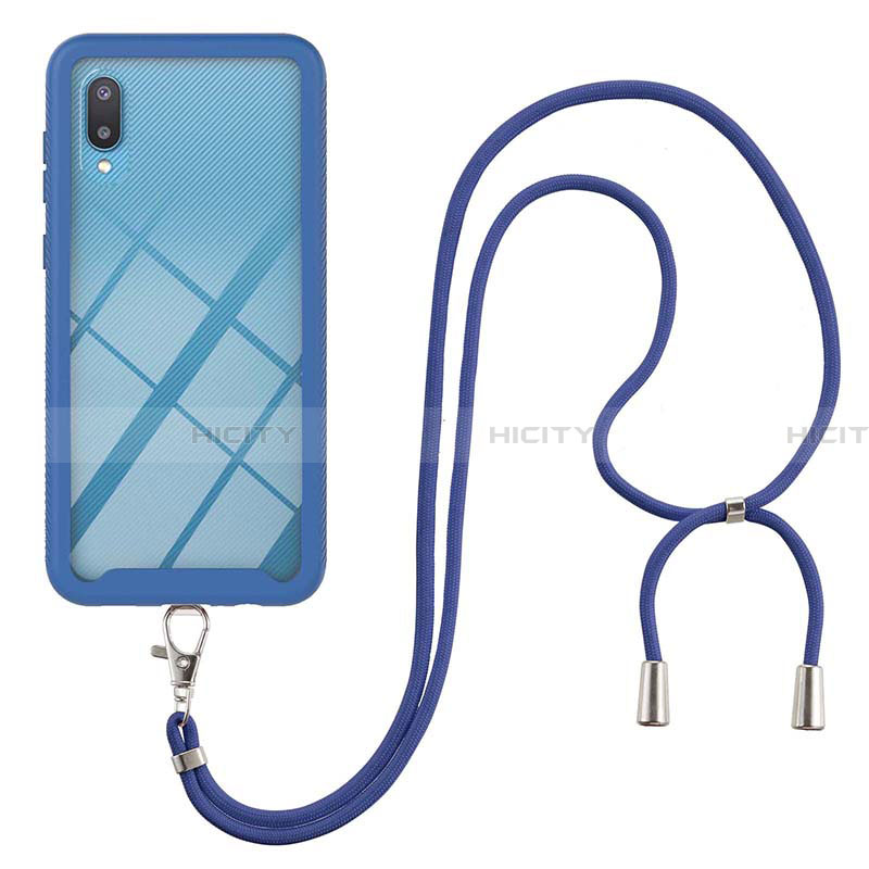 Silikon Hülle Handyhülle und Kunststoff Schutzhülle Hartschalen Tasche Vorder und Rückseite 360 Grad Ganzkörper mit Schlüsselband Lanyard für Samsung Galaxy A02 groß