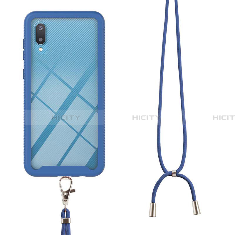 Silikon Hülle Handyhülle und Kunststoff Schutzhülle Hartschalen Tasche Vorder und Rückseite 360 Grad Ganzkörper mit Schlüsselband Lanyard für Samsung Galaxy A02 groß