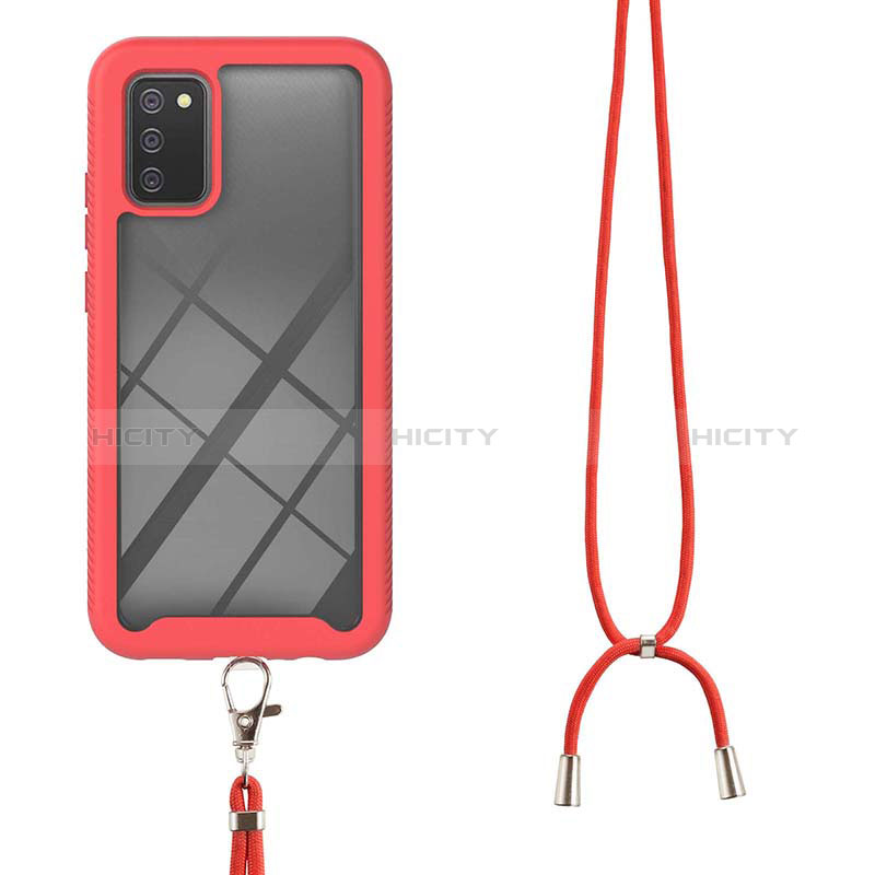 Silikon Hülle Handyhülle und Kunststoff Schutzhülle Hartschalen Tasche Vorder und Rückseite 360 Grad Ganzkörper mit Schlüsselband Lanyard für Samsung Galaxy A02s