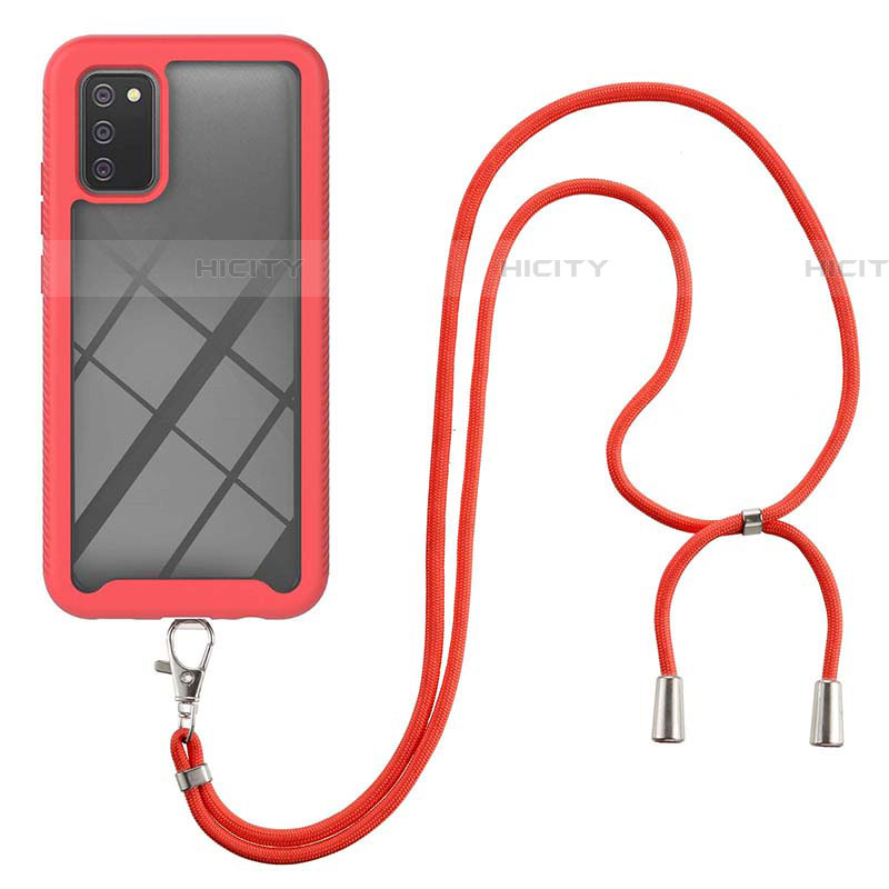 Silikon Hülle Handyhülle und Kunststoff Schutzhülle Hartschalen Tasche Vorder und Rückseite 360 Grad Ganzkörper mit Schlüsselband Lanyard für Samsung Galaxy A03s