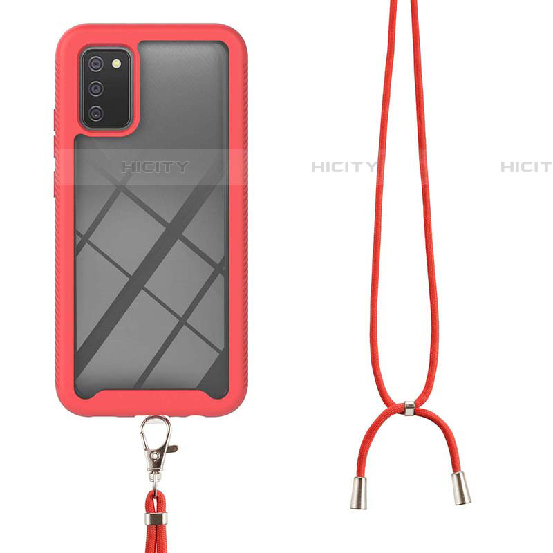 Silikon Hülle Handyhülle und Kunststoff Schutzhülle Hartschalen Tasche Vorder und Rückseite 360 Grad Ganzkörper mit Schlüsselband Lanyard für Samsung Galaxy A03s