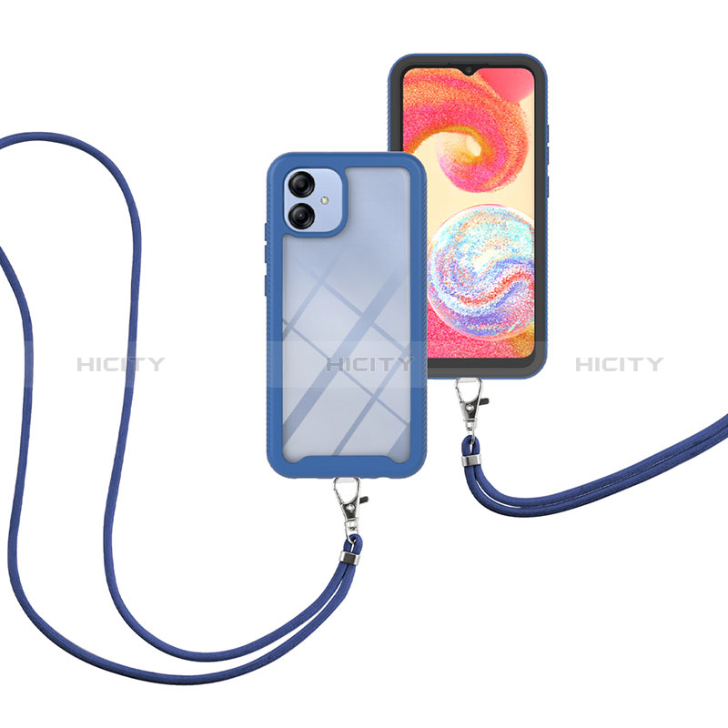 Silikon Hülle Handyhülle und Kunststoff Schutzhülle Hartschalen Tasche Vorder und Rückseite 360 Grad Ganzkörper mit Schlüsselband Lanyard für Samsung Galaxy A04 4G groß