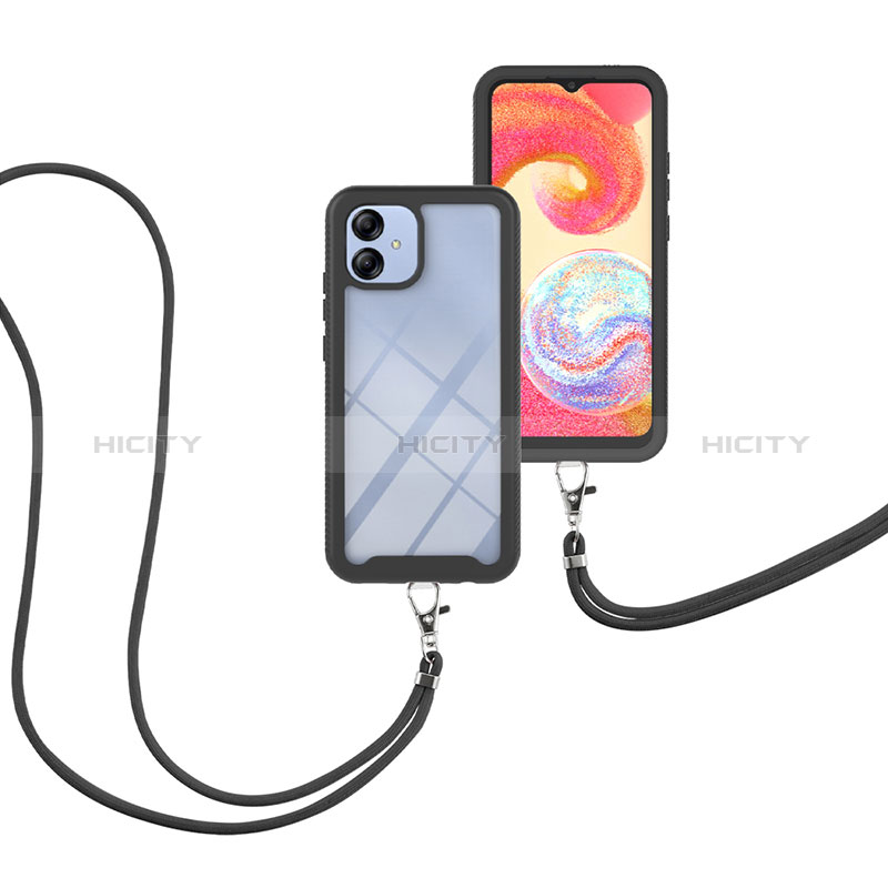 Silikon Hülle Handyhülle und Kunststoff Schutzhülle Hartschalen Tasche Vorder und Rückseite 360 Grad Ganzkörper mit Schlüsselband Lanyard für Samsung Galaxy A04 4G