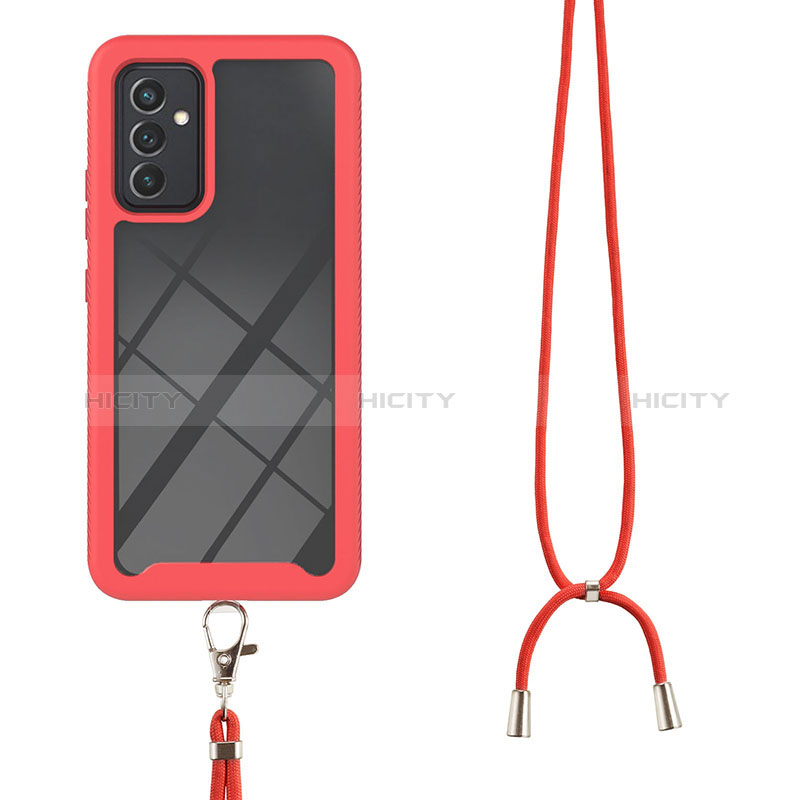 Silikon Hülle Handyhülle und Kunststoff Schutzhülle Hartschalen Tasche Vorder und Rückseite 360 Grad Ganzkörper mit Schlüsselband Lanyard für Samsung Galaxy A15 LTE