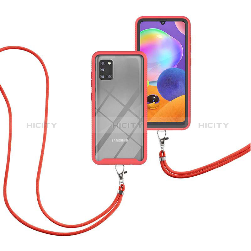 Silikon Hülle Handyhülle und Kunststoff Schutzhülle Hartschalen Tasche Vorder und Rückseite 360 Grad Ganzkörper mit Schlüsselband Lanyard für Samsung Galaxy A31