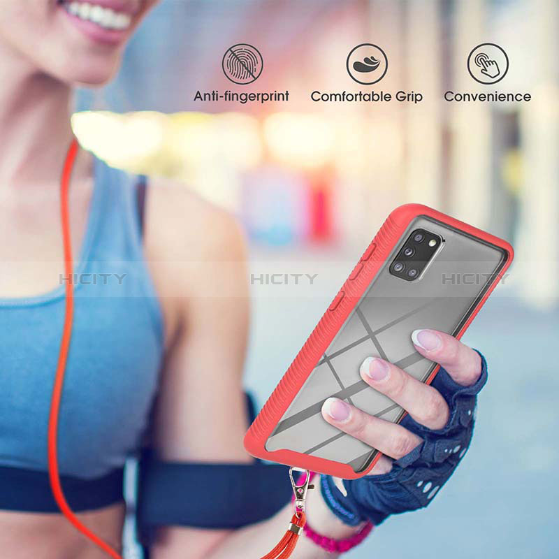 Silikon Hülle Handyhülle und Kunststoff Schutzhülle Hartschalen Tasche Vorder und Rückseite 360 Grad Ganzkörper mit Schlüsselband Lanyard für Samsung Galaxy A31