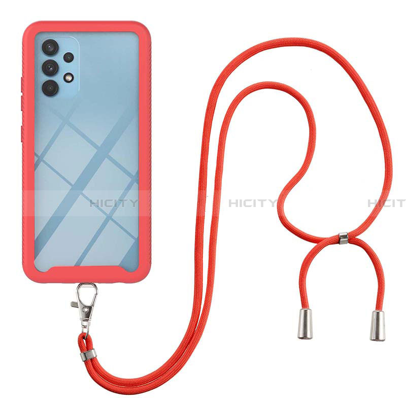 Silikon Hülle Handyhülle und Kunststoff Schutzhülle Hartschalen Tasche Vorder und Rückseite 360 Grad Ganzkörper mit Schlüsselband Lanyard für Samsung Galaxy A32 5G