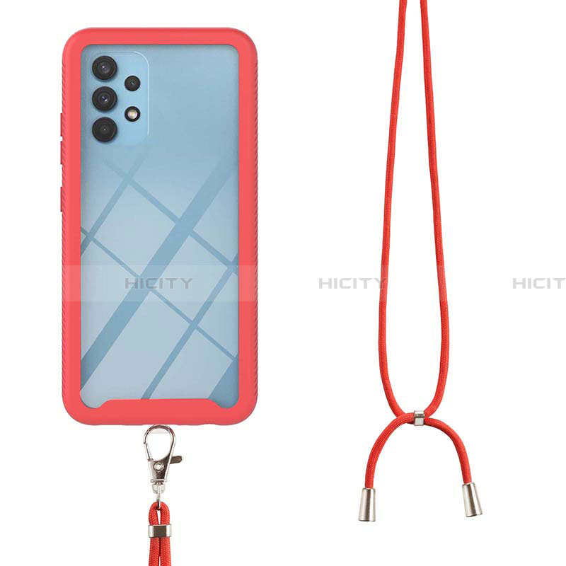 Silikon Hülle Handyhülle und Kunststoff Schutzhülle Hartschalen Tasche Vorder und Rückseite 360 Grad Ganzkörper mit Schlüsselband Lanyard für Samsung Galaxy A32 5G