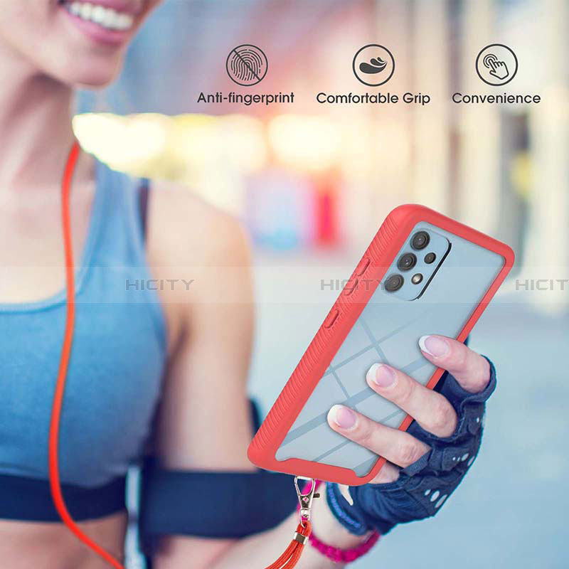 Silikon Hülle Handyhülle und Kunststoff Schutzhülle Hartschalen Tasche Vorder und Rückseite 360 Grad Ganzkörper mit Schlüsselband Lanyard für Samsung Galaxy A32 5G