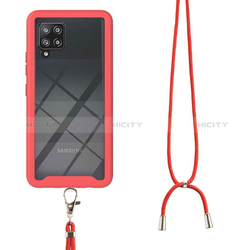 Silikon Hülle Handyhülle und Kunststoff Schutzhülle Hartschalen Tasche Vorder und Rückseite 360 Grad Ganzkörper mit Schlüsselband Lanyard für Samsung Galaxy A42 5G