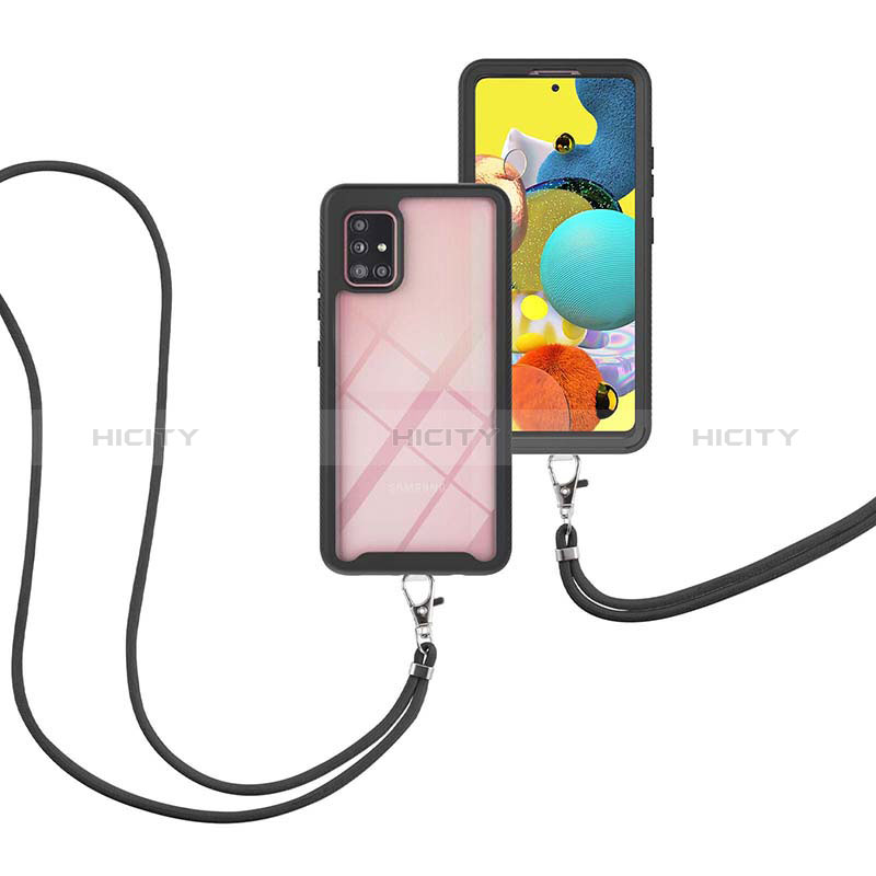 Silikon Hülle Handyhülle und Kunststoff Schutzhülle Hartschalen Tasche Vorder und Rückseite 360 Grad Ganzkörper mit Schlüsselband Lanyard für Samsung Galaxy A51 4G groß