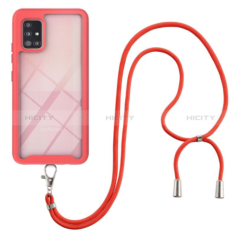 Silikon Hülle Handyhülle und Kunststoff Schutzhülle Hartschalen Tasche Vorder und Rückseite 360 Grad Ganzkörper mit Schlüsselband Lanyard für Samsung Galaxy A51 4G groß