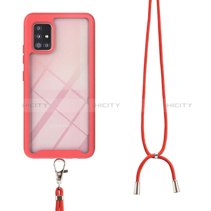 Silikon Hülle Handyhülle und Kunststoff Schutzhülle Hartschalen Tasche Vorder und Rückseite 360 Grad Ganzkörper mit Schlüsselband Lanyard für Samsung Galaxy A51 4G groß