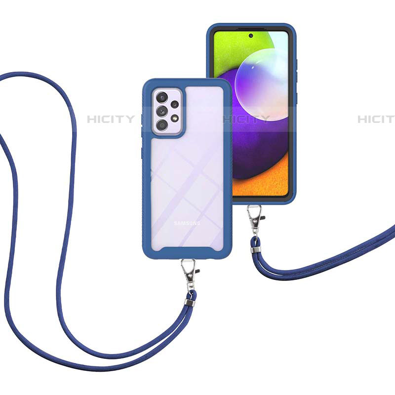 Silikon Hülle Handyhülle und Kunststoff Schutzhülle Hartschalen Tasche Vorder und Rückseite 360 Grad Ganzkörper mit Schlüsselband Lanyard für Samsung Galaxy A52 4G groß