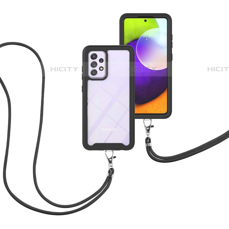 Silikon Hülle Handyhülle und Kunststoff Schutzhülle Hartschalen Tasche Vorder und Rückseite 360 Grad Ganzkörper mit Schlüsselband Lanyard für Samsung Galaxy A52 4G groß