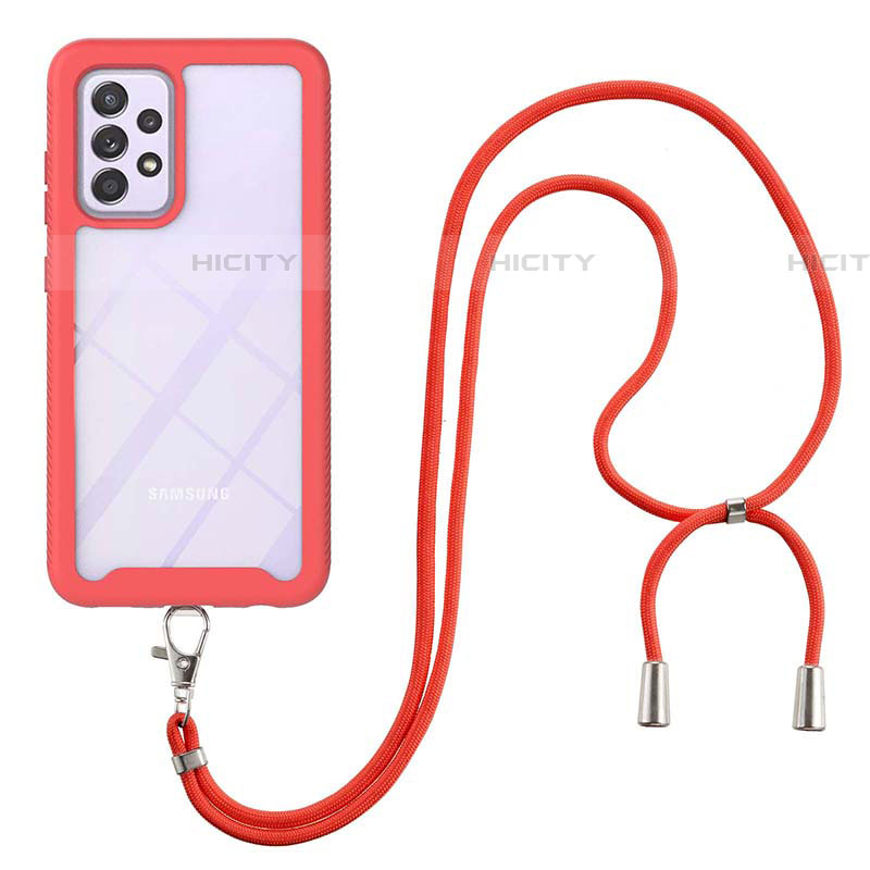 Silikon Hülle Handyhülle und Kunststoff Schutzhülle Hartschalen Tasche Vorder und Rückseite 360 Grad Ganzkörper mit Schlüsselband Lanyard für Samsung Galaxy A52 4G groß