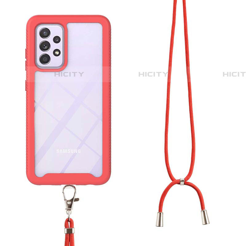 Silikon Hülle Handyhülle und Kunststoff Schutzhülle Hartschalen Tasche Vorder und Rückseite 360 Grad Ganzkörper mit Schlüsselband Lanyard für Samsung Galaxy A52 4G