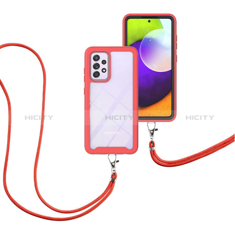 Silikon Hülle Handyhülle und Kunststoff Schutzhülle Hartschalen Tasche Vorder und Rückseite 360 Grad Ganzkörper mit Schlüsselband Lanyard für Samsung Galaxy A52s 5G groß