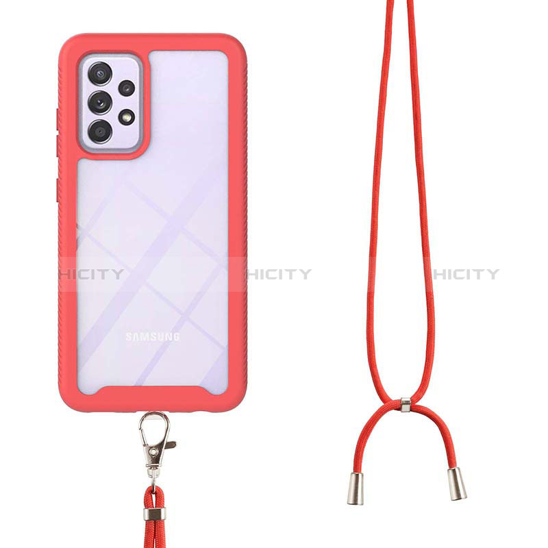 Silikon Hülle Handyhülle und Kunststoff Schutzhülle Hartschalen Tasche Vorder und Rückseite 360 Grad Ganzkörper mit Schlüsselband Lanyard für Samsung Galaxy A52s 5G groß