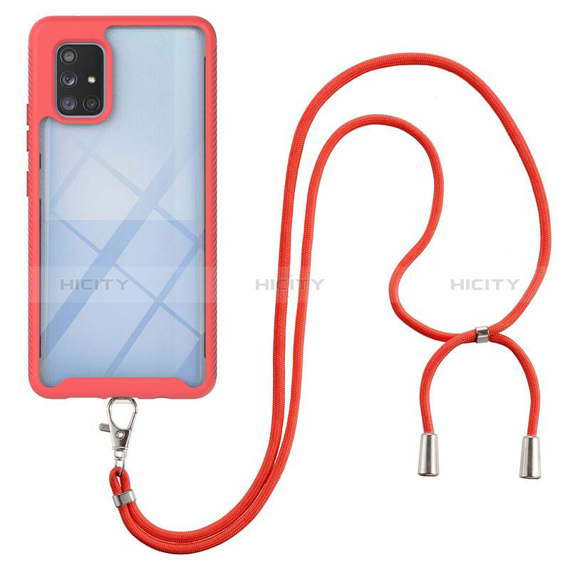 Silikon Hülle Handyhülle und Kunststoff Schutzhülle Hartschalen Tasche Vorder und Rückseite 360 Grad Ganzkörper mit Schlüsselband Lanyard für Samsung Galaxy A71 4G A715