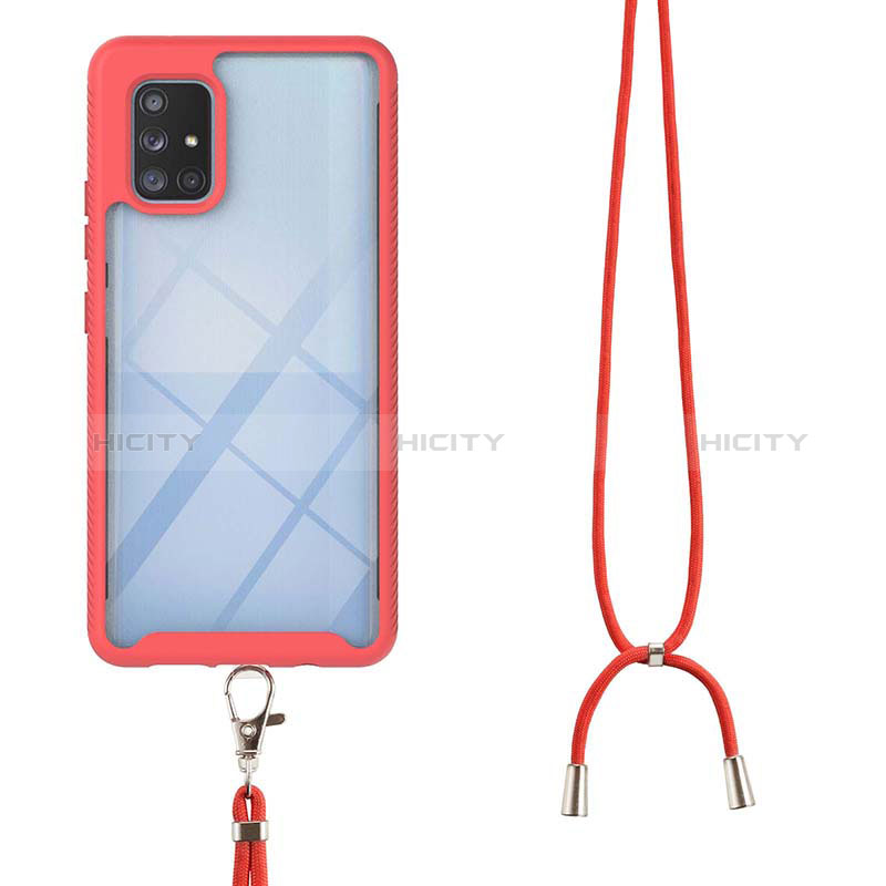 Silikon Hülle Handyhülle und Kunststoff Schutzhülle Hartschalen Tasche Vorder und Rückseite 360 Grad Ganzkörper mit Schlüsselband Lanyard für Samsung Galaxy A71 4G A715