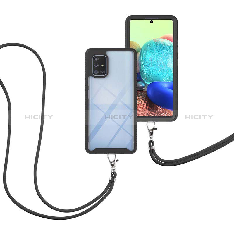 Silikon Hülle Handyhülle und Kunststoff Schutzhülle Hartschalen Tasche Vorder und Rückseite 360 Grad Ganzkörper mit Schlüsselband Lanyard für Samsung Galaxy A71 5G