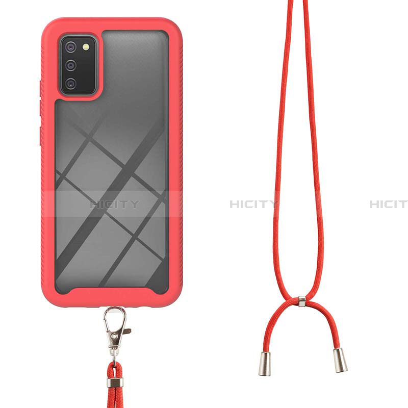 Silikon Hülle Handyhülle und Kunststoff Schutzhülle Hartschalen Tasche Vorder und Rückseite 360 Grad Ganzkörper mit Schlüsselband Lanyard für Samsung Galaxy F02S SM-E025F groß