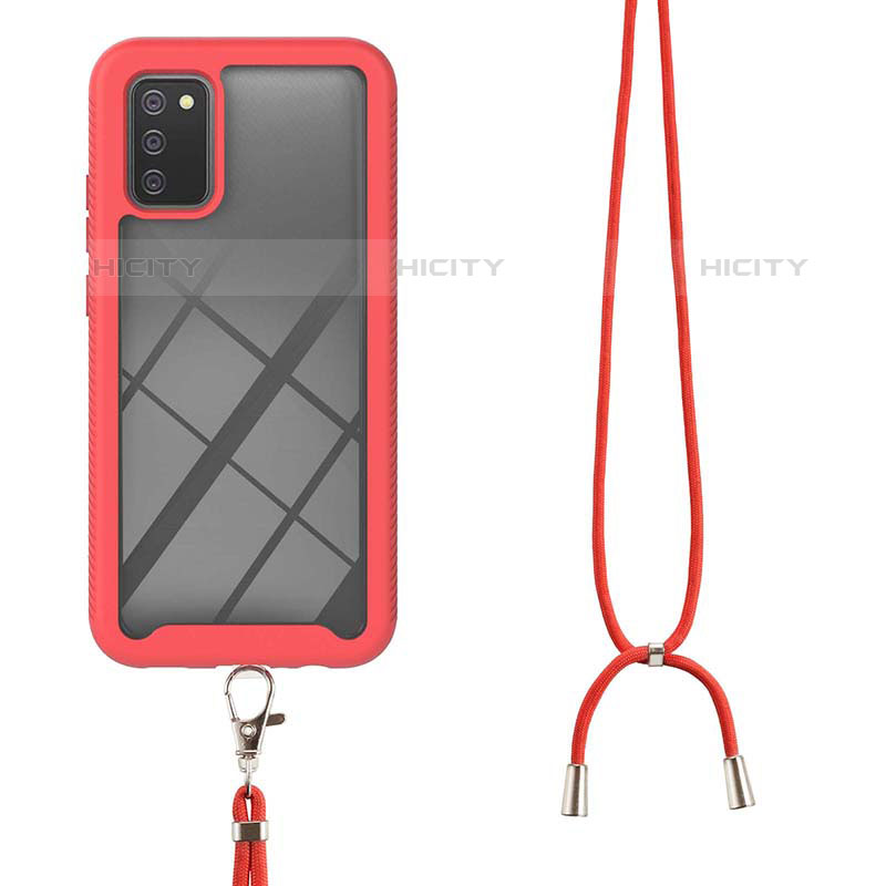 Silikon Hülle Handyhülle und Kunststoff Schutzhülle Hartschalen Tasche Vorder und Rückseite 360 Grad Ganzkörper mit Schlüsselband Lanyard für Samsung Galaxy M02s