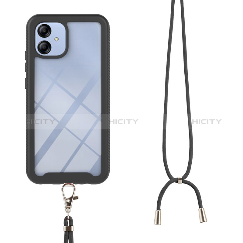 Silikon Hülle Handyhülle und Kunststoff Schutzhülle Hartschalen Tasche Vorder und Rückseite 360 Grad Ganzkörper mit Schlüsselband Lanyard für Samsung Galaxy M04