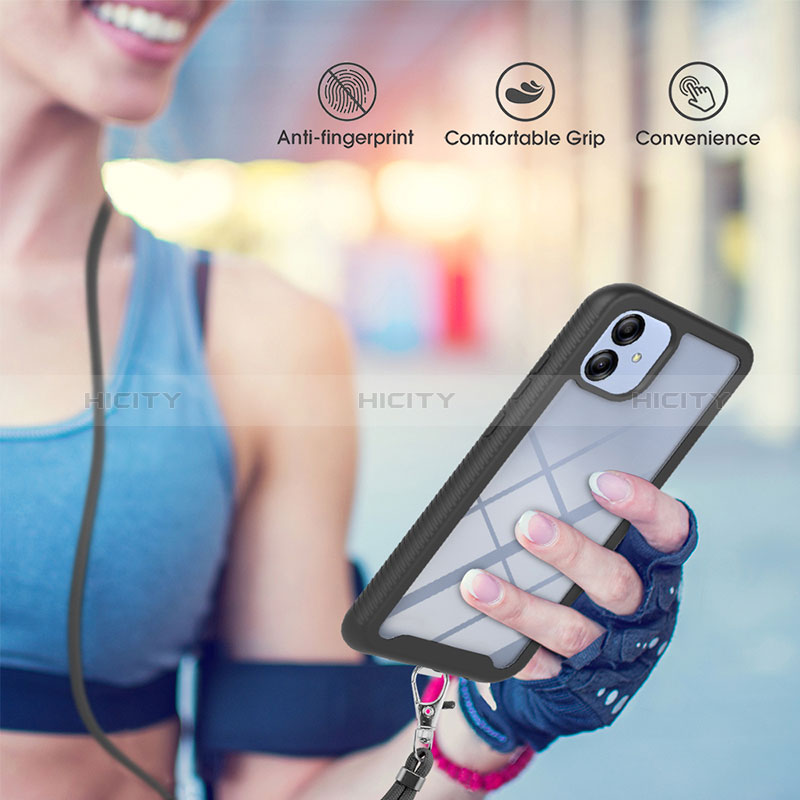 Silikon Hülle Handyhülle und Kunststoff Schutzhülle Hartschalen Tasche Vorder und Rückseite 360 Grad Ganzkörper mit Schlüsselband Lanyard für Samsung Galaxy M04