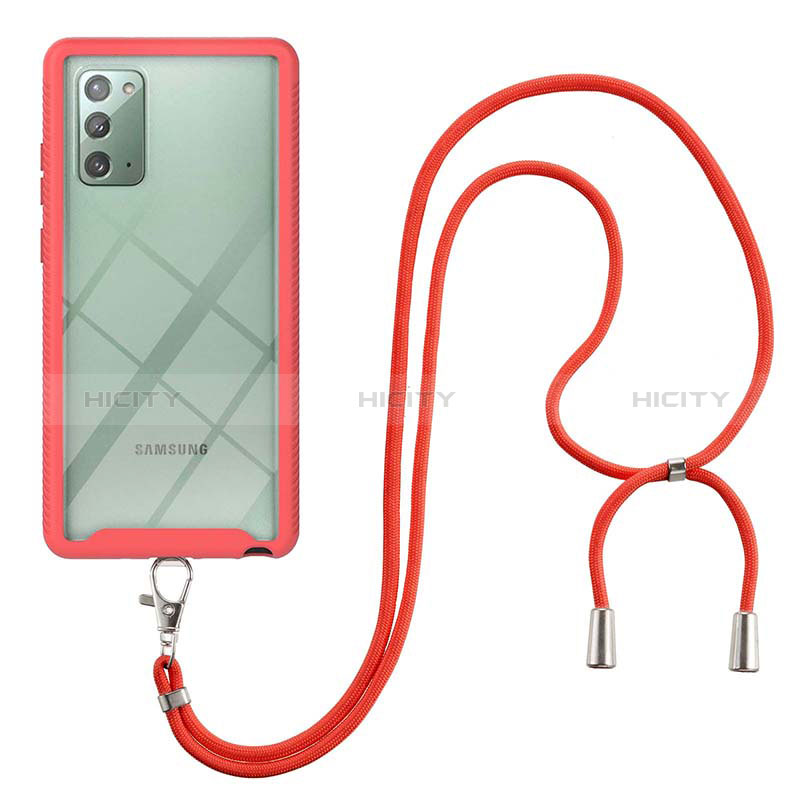 Silikon Hülle Handyhülle und Kunststoff Schutzhülle Hartschalen Tasche Vorder und Rückseite 360 Grad Ganzkörper mit Schlüsselband Lanyard für Samsung Galaxy Note 20 5G