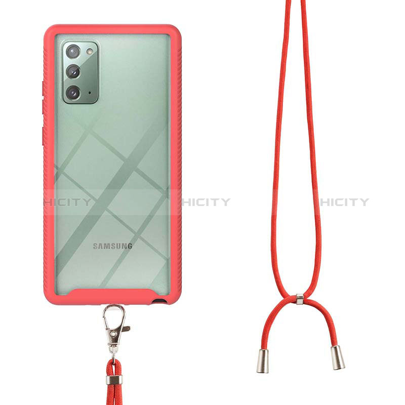 Silikon Hülle Handyhülle und Kunststoff Schutzhülle Hartschalen Tasche Vorder und Rückseite 360 Grad Ganzkörper mit Schlüsselband Lanyard für Samsung Galaxy Note 20 5G